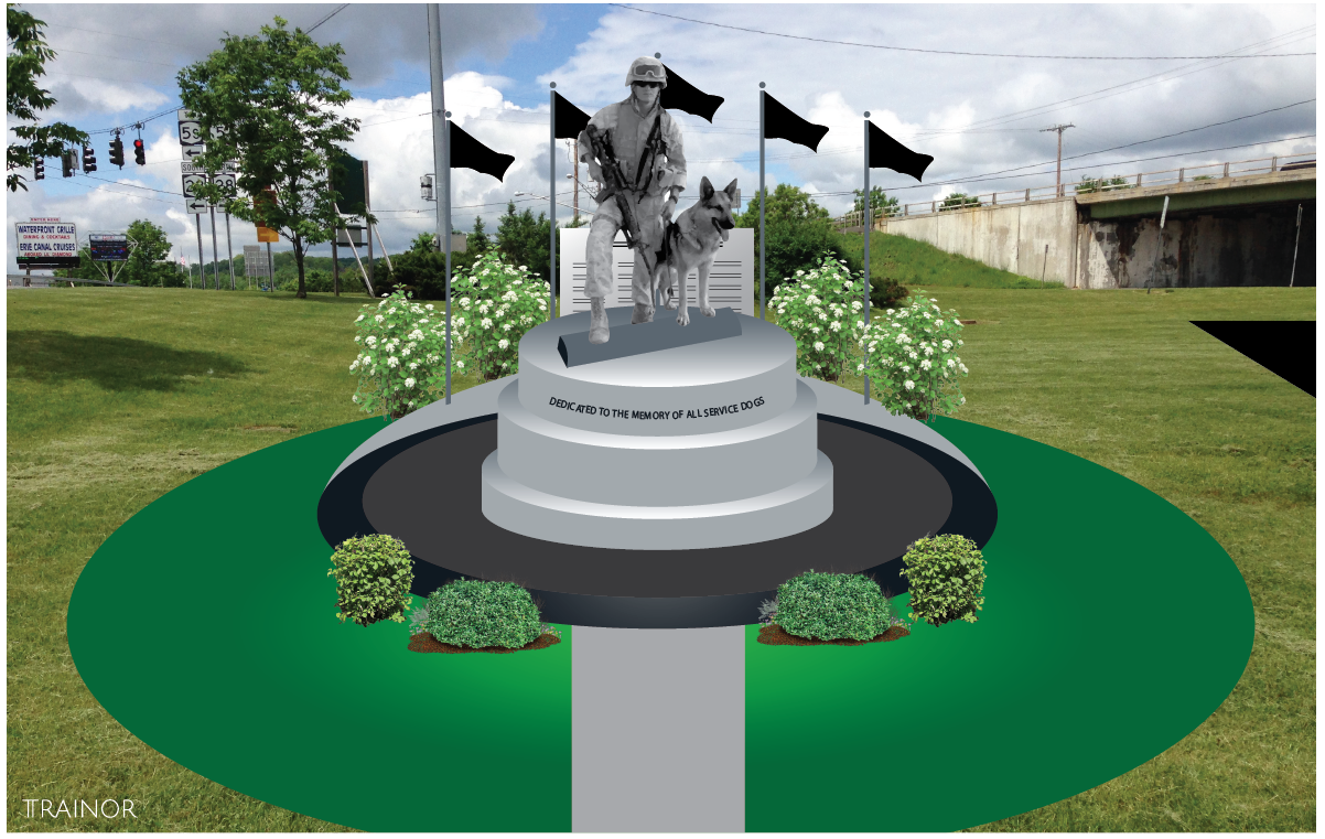 Mockup of the proposed War Dog statue.